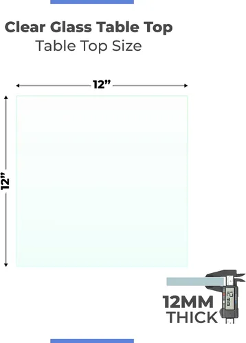 Vista 10 de Mesa de vidrio templado transparente de 12 pulgadas, borde biselado cuadrado con 1/2 pulgada de grosor para comedor, café o mesas auxiliares por Fab