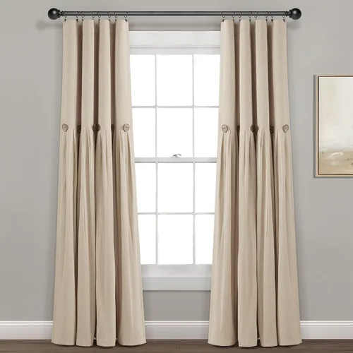 Vista 13 de Lush Decor - Cortinas de lino con botones de estilo granja, panel individual, diseño plisado de dos tonos de 40 pulgadas de ancho x 108 pulgadas