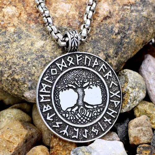 Vista 2 de Collar vikingo para hombre, flecha nórdica, lobo, cuervo, brújula, amuleto, joyería vikinga, collar de runa, regalo para hombres y mujeres