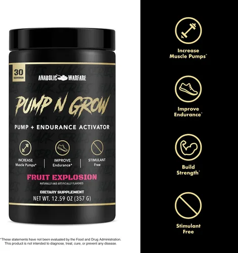 Vista 4 de Anabolic Warfare Pump-N-Grow - Suplemento de bomba muscular sin cafeína antes del entrenamiento con L-citrulina, L-arginina, beta-alanina
