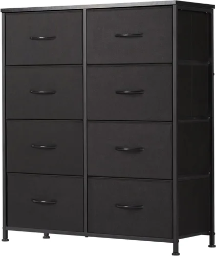 Vista 17 de Sweetcrispy Cómoda para dormitorio, cómoda de tela con 8 cajones, cómoda para armario, sala de estar, marco de acero resistente, parte superior