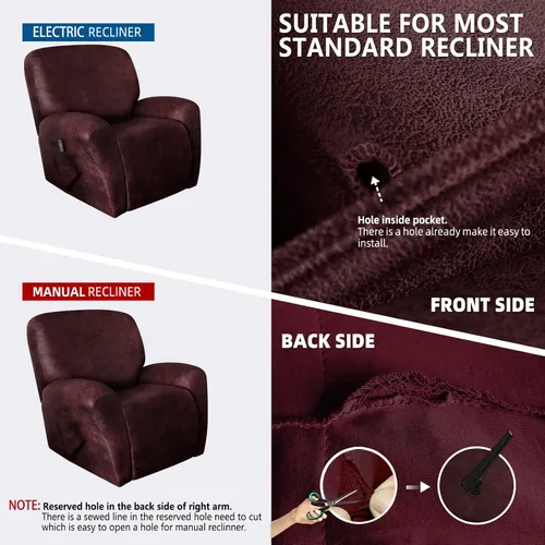 Vista 4 de molasofa Fundas para sillas reclinables de elastano con aspecto de cuero, 4 piezas con bolsillo, fundas suaves antideslizantes para silla, protector