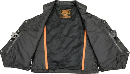 Vista 4 de Milwaukee Leather LKM3701 Chaleco clásico de cuero negro para hombre con cuello en V estilo motero con broches de búfalo y cordones laterales