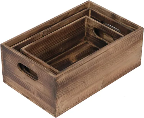 Vista 7 de Juego de 3 cajas de madera de granja, cajas de madera para exhibir Estilo 1