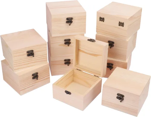 Vista 10 de GNIEMCKIN Paquete de 4 cajas de madera, cajas de madera sin pintar sin terminar para manualidades, proyectos de bricolaje y almacenamiento de joyas
