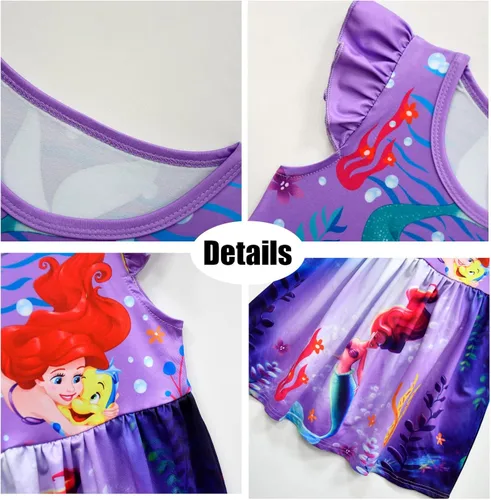 Vista 5 de Vestido de princesa de sirena para niñas, lindos vestidos de dibujos animados de 3 a 8 años
