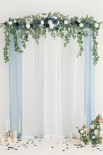 Vista 4 de Flores de arco de boda, guirnaldas de eucalipto con flores blancas, arco artificial para decoración de ceremonia de telón de fondo de recepción