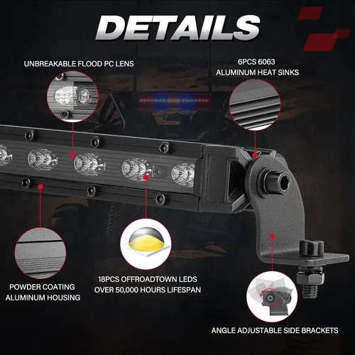 Vista 7 de OFFROADTOWN Barra de luz LED de persecución de 20 pulgadas, luces traseras UTV, luz intermitente de seguridad con luz intermitente de freno