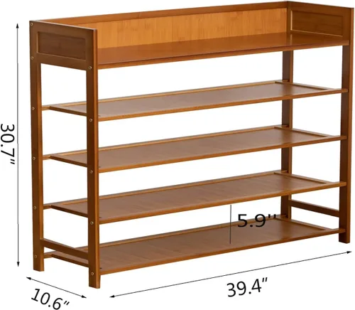Vista 3 de SOBIBO Bamboo Shoe Rack Organizer, 5 Tier Shoe Shelf Storage Organizer, for Entryway, Hallway, and Closet (Brown-39)