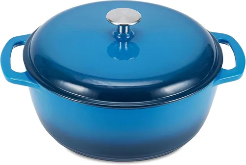 Vista 9 de Amazon Basics Olla de horno holandés de hierro fundido con tapa, esmaltada, redonda, doble asa, resistente, pequeña, 4.3 cuartos de galón, azul