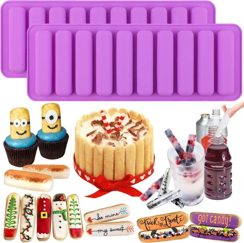 Vista 6 de FUNSHOWCASE Rectangular Oblong Chocolate Cracker Bar Stick Block Ice Tube Jelly Tray Cilindro Silicona Candy Mold