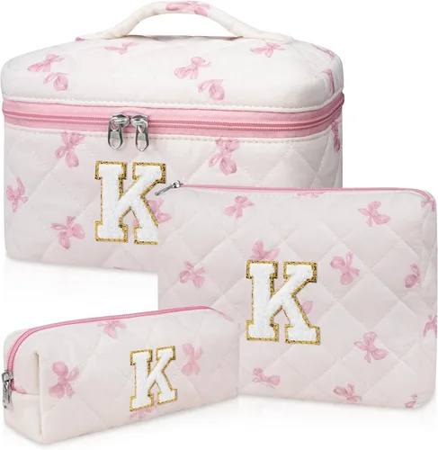 Vista 11 de Set de Bolso de Maquillaje Inicial Junesters, Bolso de Maquillaje Acolchado Personalizado, Bolso de Cosméticos Floral Grande para Mujeres, Bonitos