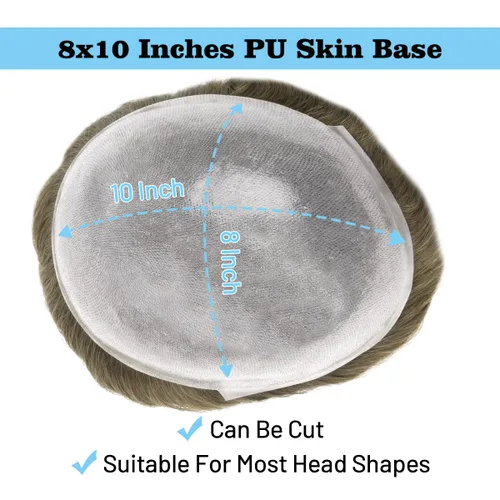 Vista 2 de Toupee para hombres, 8x10 pulgadas 0.002 in piel sintética fina para hombre, cabello humano tipo tupé, rubio sucio para hombre, peluca de cabello