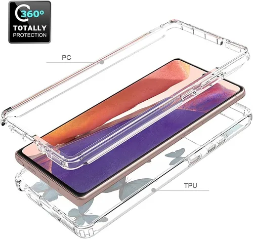 Vista 3 de Funda para Galaxy Note 20 5G, Samsung Note 20 para niñas, cuerpo completo, a prueba de golpes, transparente, floral, suave, flexible, TPU, funda