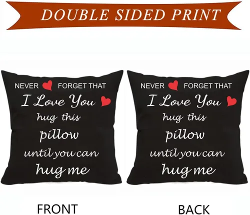 Vista 2 de Funda de almohada decorativa Anrkets con impresión a dos caras para amantes "Abraza esta almohada hasta que puedas abrazarme", de lino y algodón