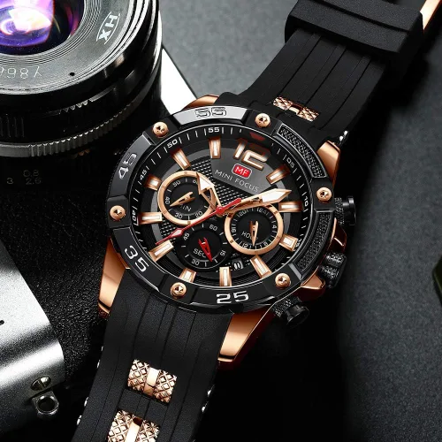 Vista 2 de Mini Focus Men Watches Unique Casual Wrist Watches ChronographWaterproofLuminousCalendar24 Hours Silicon Band Fashion Watches for Men