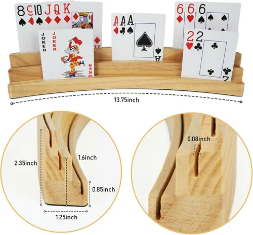 Vista 3 de LotFancy Juego de 2 portatarjetas para niños, adultos y personas mayores, juego de 2, 3 niveles, manos libres, tarjetero de madera curvado