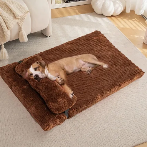 Vista 18 de Cama para perros con almohada para perros pequeños, cama ortopédica para perros con funda extraíble, alfombrilla lavable para mascotas de hasta 5