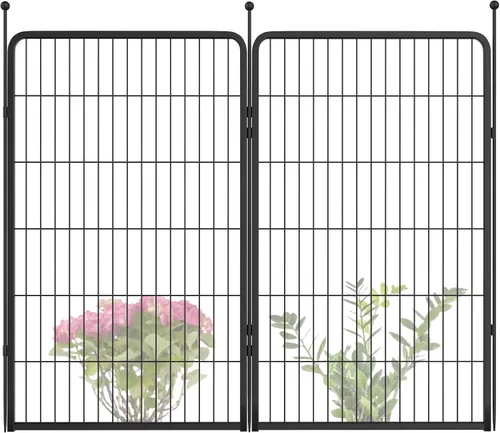 Vista 47 de FXW Valla de jardín al aire libre para el patio, 17 pulgadas de alto x 29.3 pies de largo, barrera de metal resistente para animales, para perros