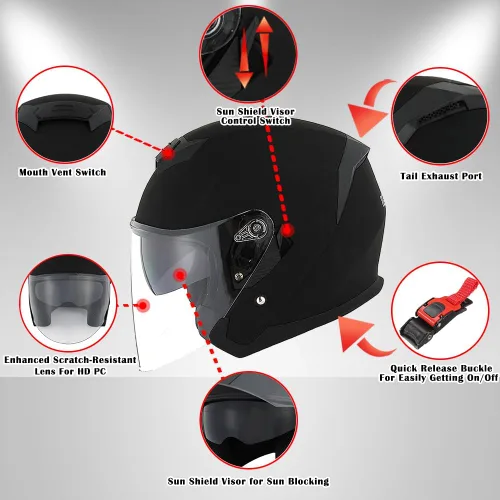 Vista 3 de 1Storm Casco de motocicleta abierto para scooter, clásico Knight Bike, lente dual/visera de sol: HJK526