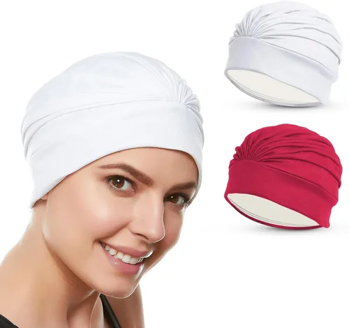 Vista 22 de BEEMO Gorros de natación para mujer, turbante de natación, de poliéster, con forro de látex, plisado para mujer Negro