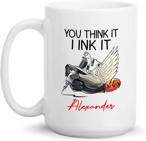 Vista 10 de Taza de artista de tatuaje floral, taza de café personalizada para tatuajes, taza de tatuaje personalizada con nombre regalo para amantes