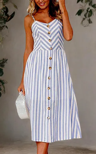Vista 18 de Angashion - Vestido floral de verano estilo bohemio para mujer, con botones, bolsillos y tiras ajustables