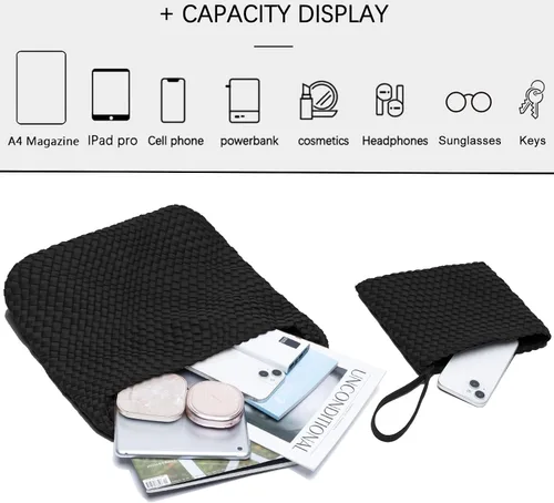 Vista 4 de JINMANXUE Bolso tejido para mujer, bolso de hombro de neopreno con asa superior, bolso Hobo, bolso de viaje, bolso de muñeca para el trabajo