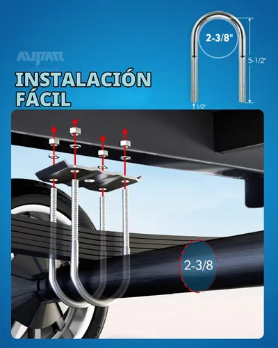Vista 6 de Kit de pernos en U para remolque de alta resistencia para eje de remolque de 3,500 libras Ejes redondos de 2-3/8 pulgadas Perno U de 5-1/2 1