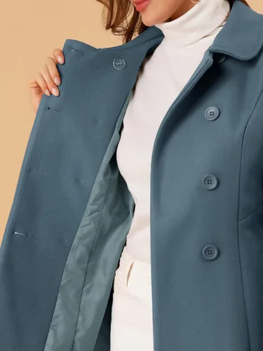 Vista 6 de Allegra K - Gabardina larga de invierno con cuello Peter Pan y botonadura doble para mujer