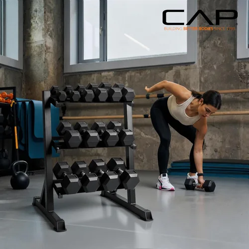 Vista 6 de CAP 280 LB, 550 LB, 1200 LB Dumbbell Set with Horizontal 2-3 Tier Rack, Rubber Hex Free Weights, Home Gym Weight Set for Strength Training