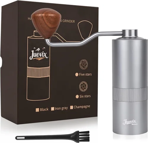 Vista 9 de Molinillo de café manual con ajuste externo, rebaba cónica de acero inoxidable de seis estrellas, molinillo de mano ajustable para expreso, vertido
