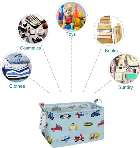 Vista 7 de Canasta plegable de almacenamiento para guardería, con revestimiento de polietileno impermeable, de grand tamaño, para niños y niñas, oficina