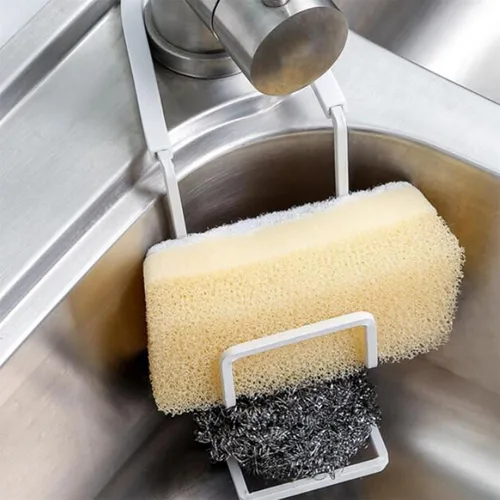 Vista 7 de Géneric Soporte de esponja de cocina, soporte de almacenamiento duradero para fregadero pequeño, organizador de metal, organizador de fregadero