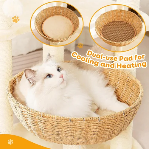 Vista 6 de 52-Inch Cat Tree Tower for Large Cats with Woven Basket Beds Three woven beds, multi-level platforms and sisal posts provide climbing, scratching