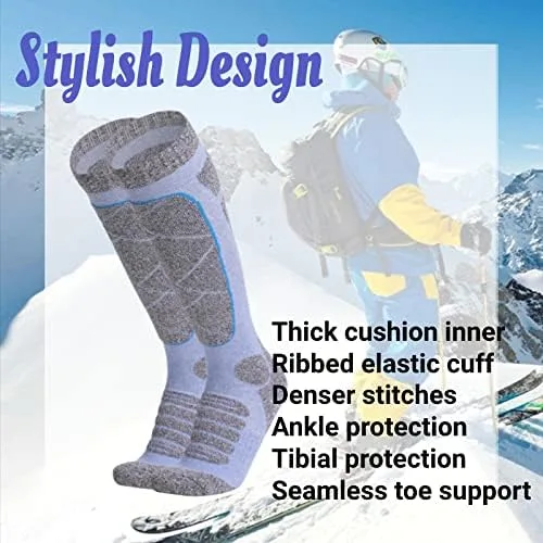 Vista 2 de Ekouaer Calcetines de esquí para hombres y mujeres esquí snowboard deportes de invierno hasta la rodilla cálidos transpirables paquete de 2 pares