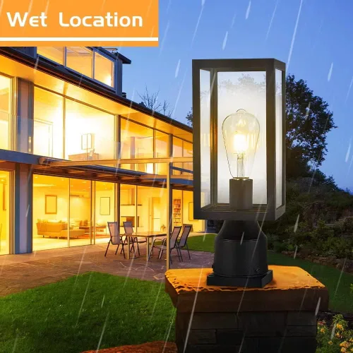 Vista 3 de Windben Luz de poste para exteriores, lámpara de poste de aluminio fundido impermeable, linterna de poste con base de montaje en muelle, negro mate