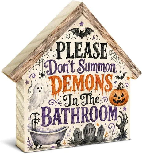 Vista 7 de Letrero de madera con forma de casa de Halloween Are You Pooping ¿Estás haciendo caca?