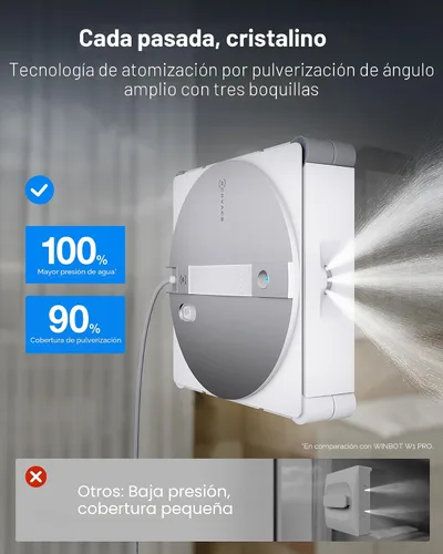 Vista 4 de ECOVACS WINBOT W3 Omni Robot limpiador de ventanas con limpieza automática y estación multifuncional, navegación inteligente Win-SLAM 5.0, limpieza