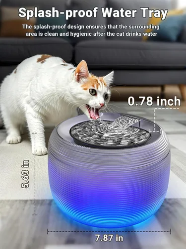 Vista 7 de Kastty - Fuente de agua para gatos silenciosa de 3.5L, fuente de agua para mascotas de gran capacidad de 118 oz para gatos en interiores con luz LED