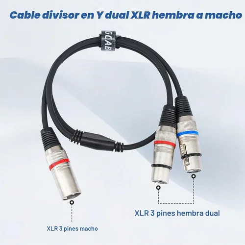 Vista 5 de Cable XLR Y-Splitter Cable, Cable de micrófono XLR doble hembra a macho, cable de conexión adaptador de 2 hembra a macho, 2 pies