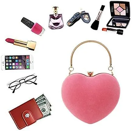 Vista 4 de Goclothod Bolso de mano en forma de corazón para mujer, bolso de hombro de terciopelo, bolsos de noche