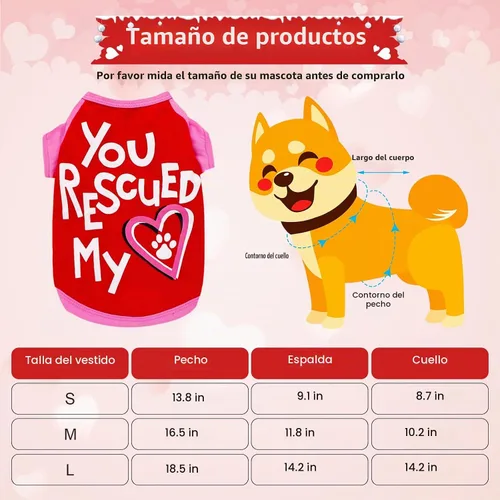 Vista 2 de Weewooday - 5 camisas para perros pequeños, camiseta para cachorros, chaleco de corazón, ropa para mascotas, talla M