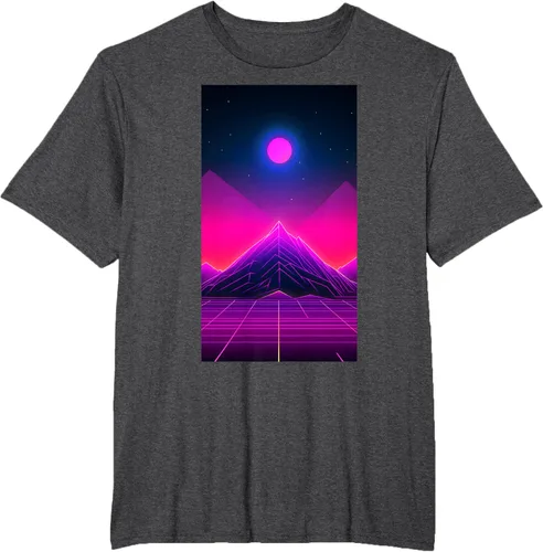 Vista 14 de Retrowave Mountain 80s Vaporwave Synthwave T-Shirt Negro