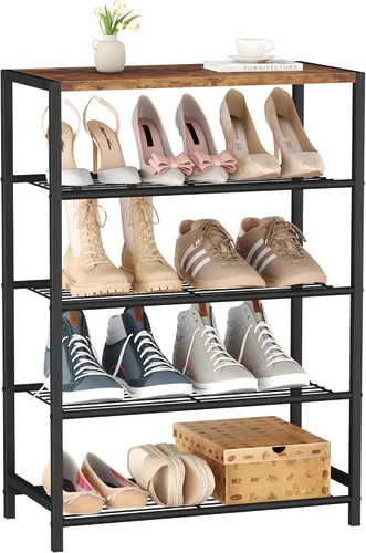Vista 22 de HOMEFORT Zapatero de 5 niveles, estante de almacenamiento de zapatos, torre industrial para zapatos, organizador de zapatos estrecho para entrada