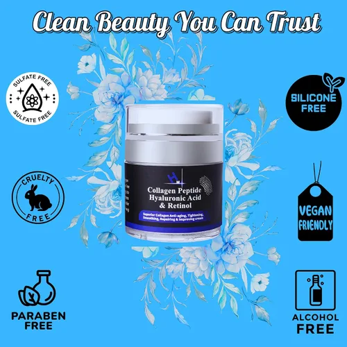 Vista 4 de HM - Crema de péptido de colágeno con ácido hialurónico, retinol y vitamina E Hidratante facial antiarrugas e hidratante Reafirma y suaviza