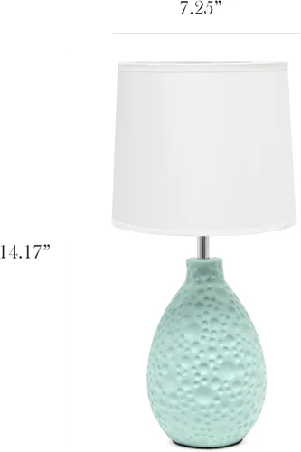 Vista 3 de Simple Designs LT2003-BLU-LB Lámpara de mesa ovalada de cerámica de estuco texturizado de 14.17 pulgadas con bombilla LED, azul