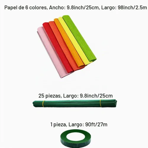 Vista 2 de KYMY Rollos de papel crepé con cables de hierro y cinta, 6 rollos de flores DIY con 6 colores, serpentina para cumpleaños, boda, vacaciones