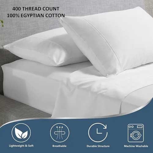 Vista 5 de Juego de sábanas de tamaño individual – Sábanas de lujo de 4 piezas para hotel – Bolsillo extra de 16 pulgadas de profundidad y 100% algodón egipcio