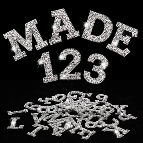 Vista 15 de WILLBOND - 37 piezas de calcomanías de letras con strass grandes, alfabeto de purpurina, número de cristal, calcomanías brillantes autoadhesivas